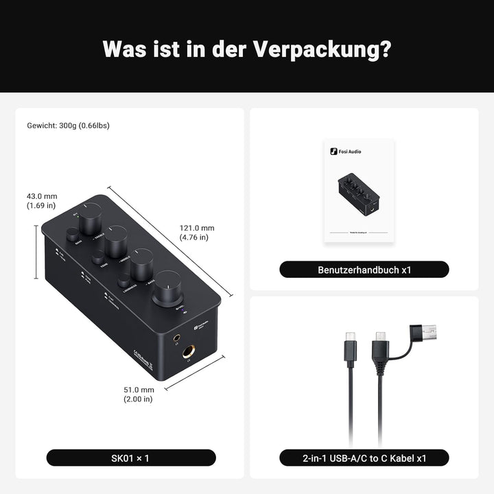 Fosi Audio SK01 Hi-Fi Kopfhörer-Verstärker, Equalizer Vorverstärker mit Bass Mittel Höhen Klangregle