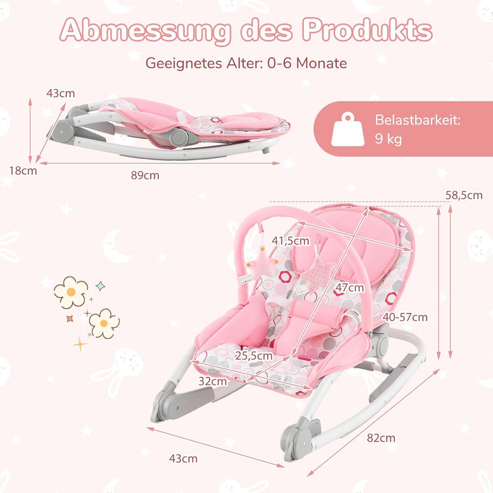 COSTWAY 2 in 1 Babywippe klappbar, tragbare Babyschaukel mit 3-stufig verstellbarer Rückenlehne & ab