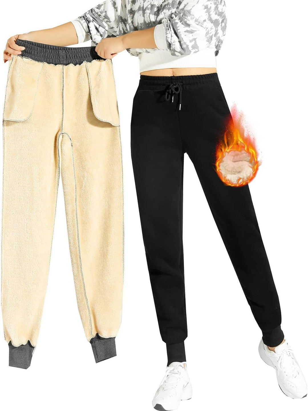 CheChury Jogginghose Damen Winter Warm Thermohose Sherpa Innenfutter Sweathose Gefüttert Sport Hosen