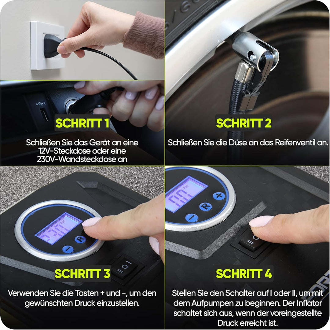 Fortem Tragbarer Kompressor Autoreifen, Kompressor Fahrrad, 12V Autoreifen Pumpe und Fahrradpumpe El