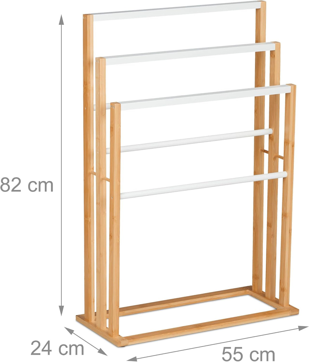 Relaxdays Handtuchständer, 6 Stangen, Bambus, H x B x T: 82 x 55 x 24 cm, freistehend, Bad Duschtuch