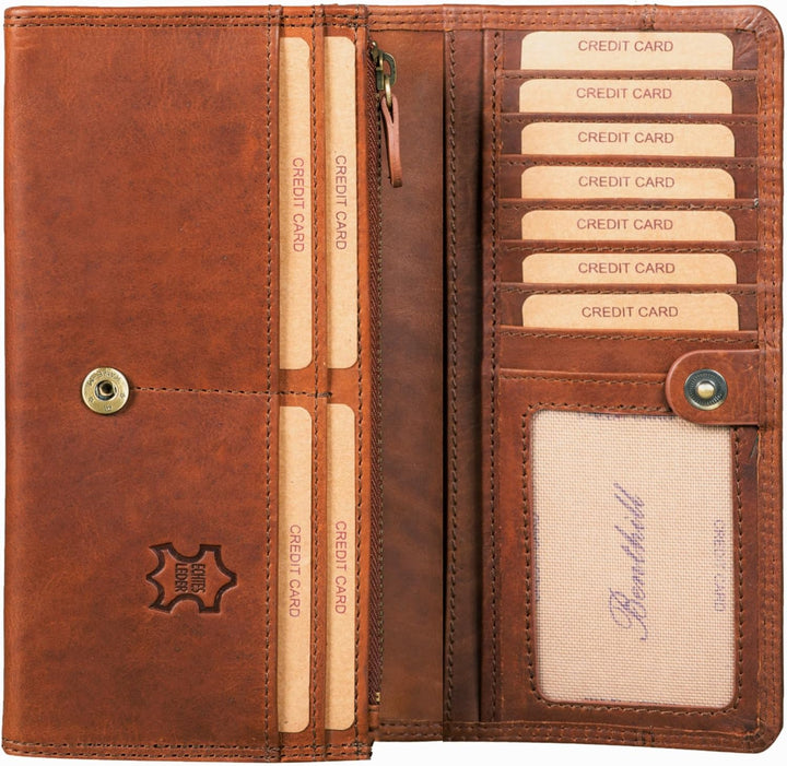 Benthill Lange Echt Leder Geldbörse für Damen | Damenbörse mit RFID Schutz | Grosses Portemonnaie mi