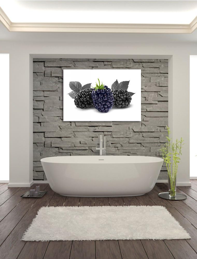 Grosse Brombeeren schwarz/weiss Format: 100x70 cm auf Leinwand, XXL riesige Bilder fertig gerahmt mi