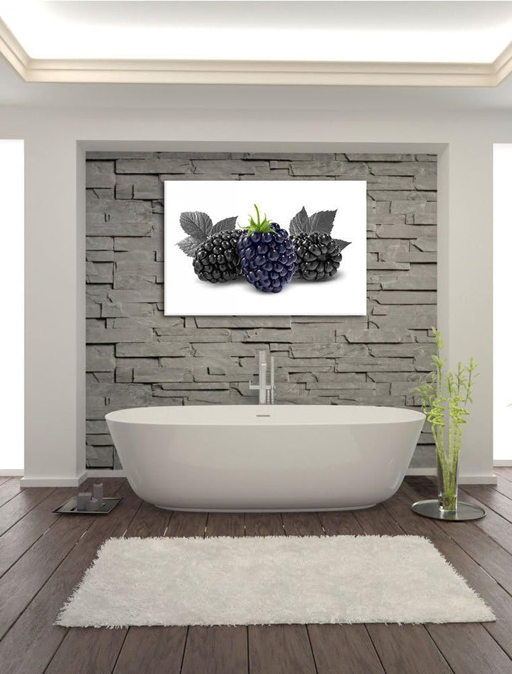 Grosse Brombeeren schwarz/weiss Format: 100x70 cm auf Leinwand, XXL riesige Bilder fertig gerahmt mi