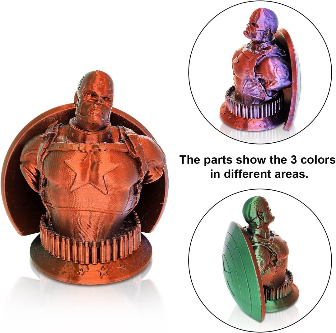 YOUSU Dreifarbiges PLA Filament,Seiden Grün/Lila/Kupfer Dreifarbiges Filament,3D Drucker Filament 1,