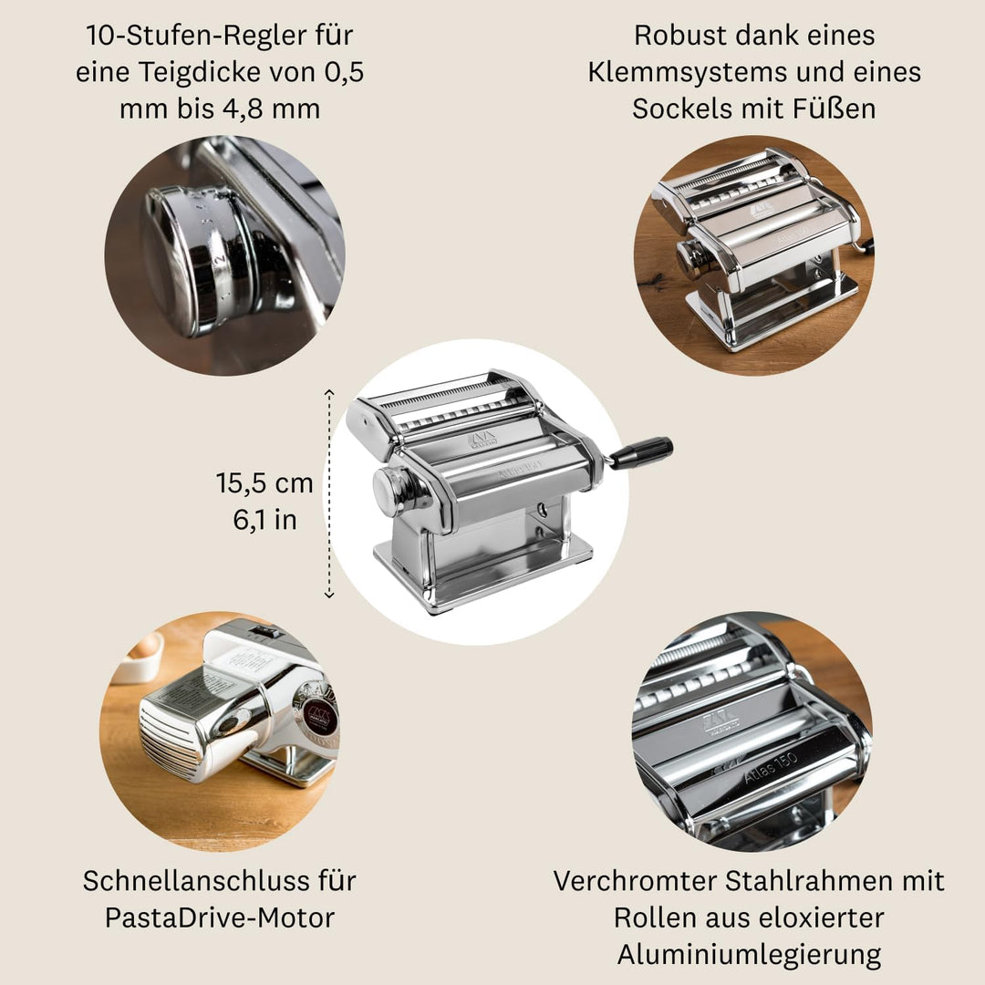 Marcato Multipast, Pastamaschinen-Set, verchromter Stahl, verschiedene Nudelformate, 20 x 20 x 15 cm