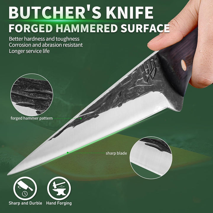 FULLHI Multi-color Holzgriff Full Tang Ausbeinmesser mit Scheide, High Carbon Steel Fishing Meat Sli