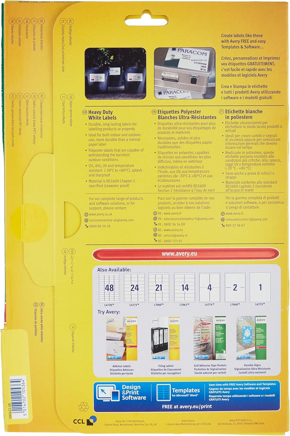 Avery L4778-20 Etiketten sehr widerstandsfähig für Laserdrucker 45,7 x 21,2 mm 960 Stück Weiss