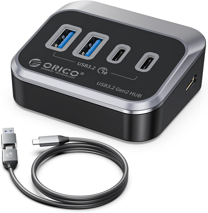 ORICO USB 3.2 Hub, USB 3.2 Gen 2 Hub mit 2 USB-A 3.2 Gen2 und 2 USB-C 3.2 Gen2, USB-Splitter kompati