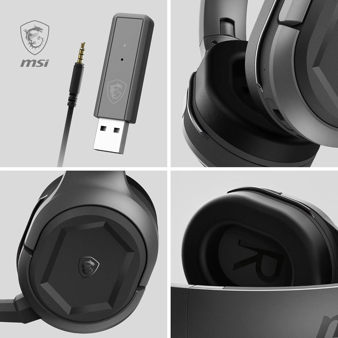 MSI IMMERSE GH50 Wireless Gaming Headset - Kabelose Kopfhörer, 50-mm-Neodym-Treiber mit Bassverstärk