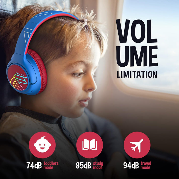 PowerLocus Bobo Bluetooth Kopfhörer Kinder, Kinderkopfhörer Over Ear mit 74/85/94dB Lautstärkebegren
