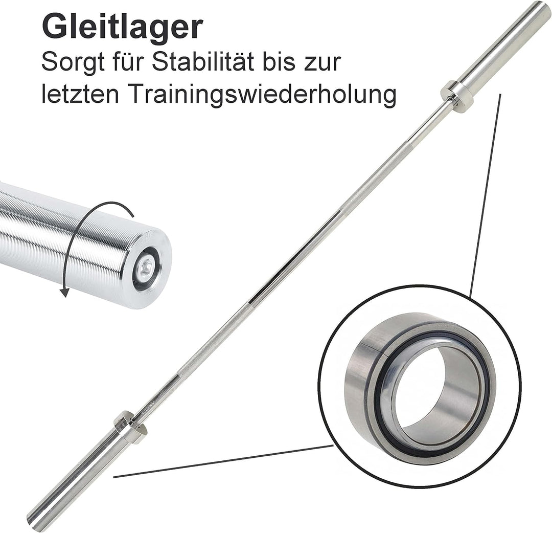 wuuhoo® Langhantelstange Sergio – 150cm Hantelstange 50mm bis 80 KG, olympische Scheibenaufnahme, La