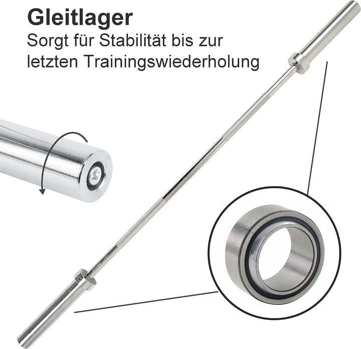 wuuhoo® Langhantelstange Sergio – 150cm Hantelstange 50mm bis 80 KG, olympische Scheibenaufnahme, La