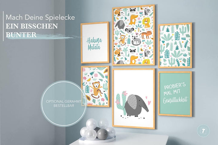 Papierschmiede® Bilder Kinderzimmer Kids Mood Poster Set Hakuna Matata Tiere, Kinderzimmer Bilder Ba