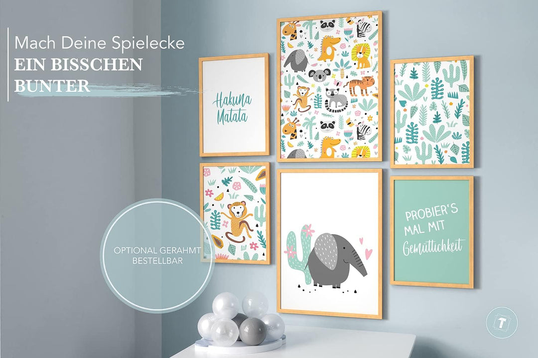Papierschmiede® Bilder Kinderzimmer Kids Mood Poster Set Hakuna Matata Tiere, Kinderzimmer Bilder Ba