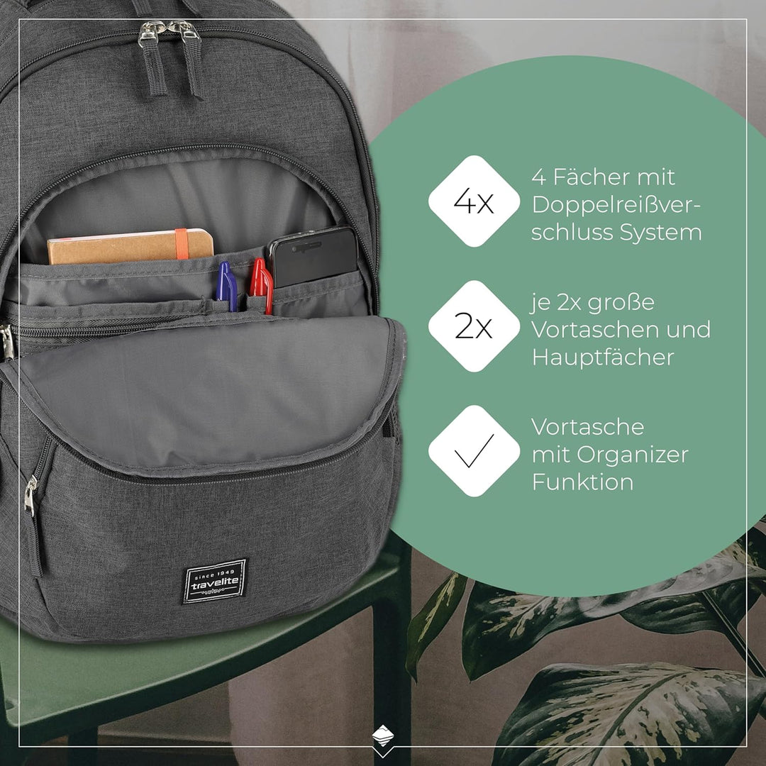 Travelite Rucksack Handgepäck mit Laptop Fach 15,6 Zoll, Gepäck Serie BASICS Daypack Melange: Modisc