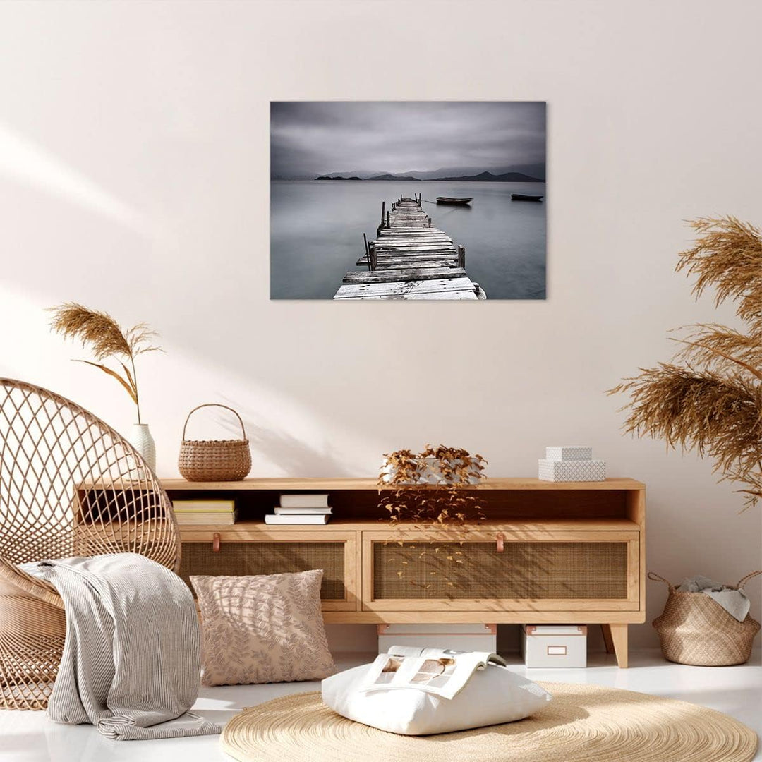 ARTTOR Bilder auf Leinwand Brücke See Leinwandbild mit Rahmen 70x50cm Wandbilder Dekoration Wohnzimm