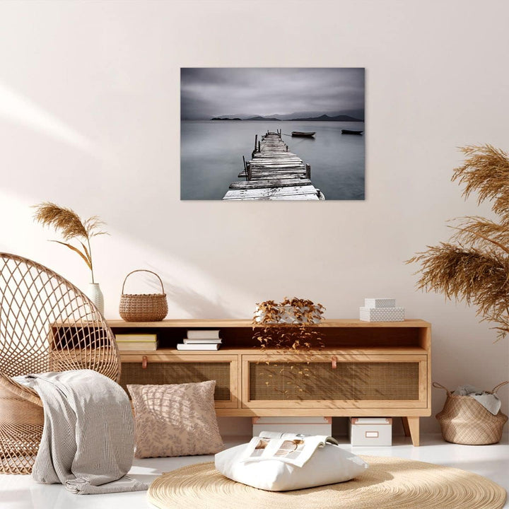 ARTTOR Bilder auf Leinwand Brücke See Leinwandbild mit Rahmen 70x50cm Wandbilder Dekoration Wohnzimm