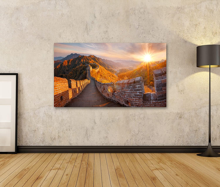 islandburner Bild auf Leinwand Chinesische Mauer China Herbst Bilder Wandbilder Poster, 80L x 40B cm
