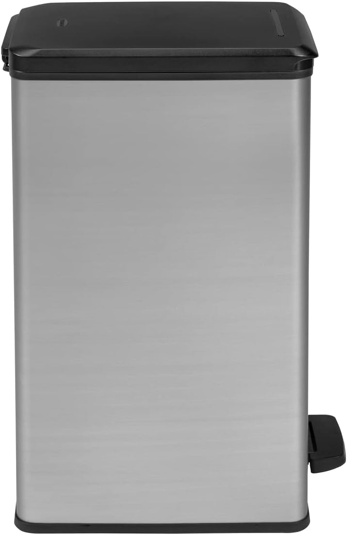 Curver Deco Abfalleimer Slim 40 L, Plastik, schwarz / silber metallic, 42 x 25 x 61 cm 42 x 25 x 61