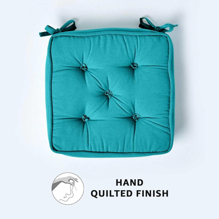 Homescapes Dickes Sitzkissen türkis, Stuhlkissen 40x40 cm mit Bändern, Sitzerhöhung 10 cm, Matratzen