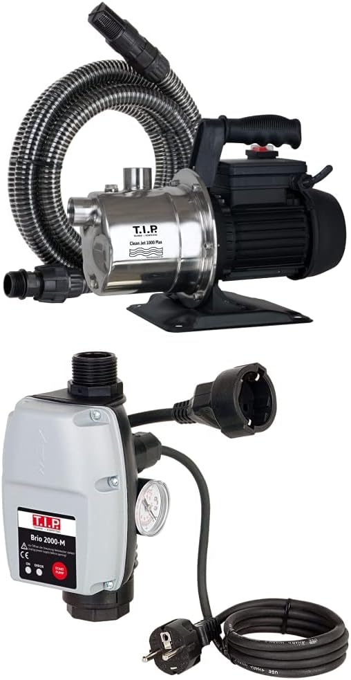 T.I.P. Gartenpumpe Edelstahl Clean Jet 1000 Plus mit 4m Ansauggarnitur + T.I.P. 30241 Elektronische