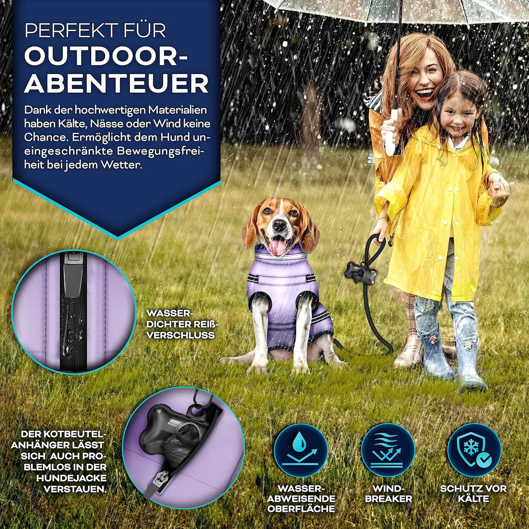 TRESKOยฎ Hundejacke Winter mit Reflektoren inkl. 15 Stรผck Kotbeutel + Spender | Hunderegenmantel wass