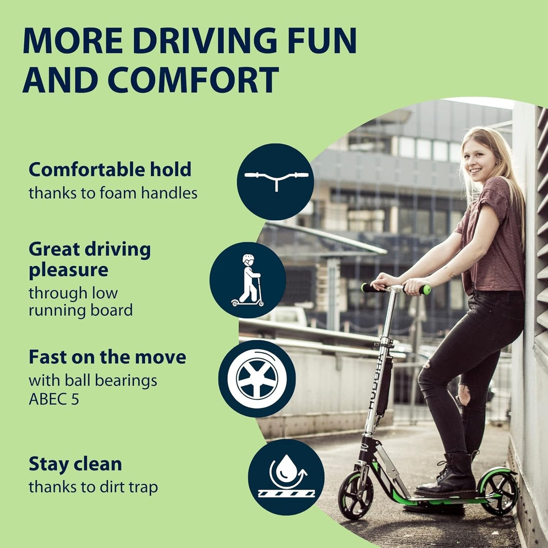 HUDORA BigWheel 205 Scooter - Stabiler Aluminium-Roller - Höhenjustierbarer & zusammenklappbarer Cit