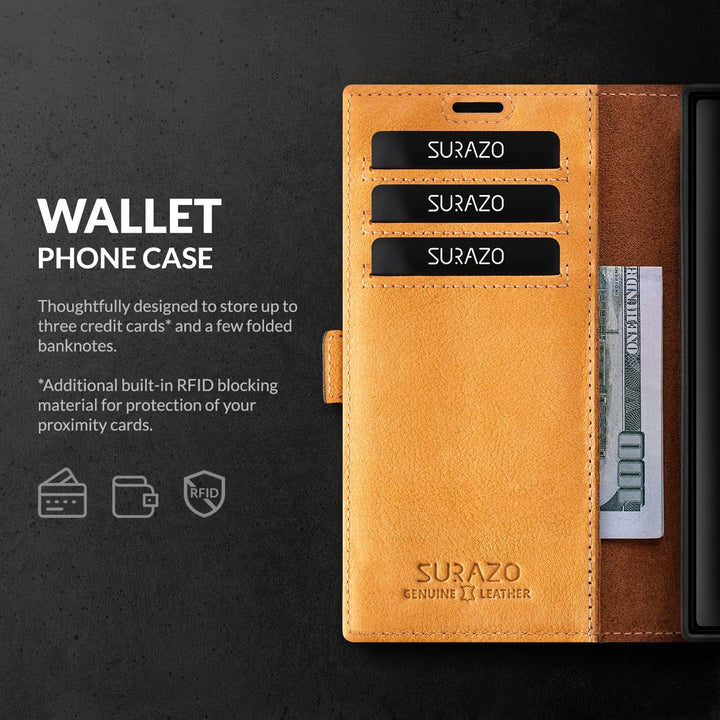 SURAZO Slim Magnet Handyhülle für Samsung Galaxy S23 Ultra Hülle Leder – Klappbare Echtleder Schutzh