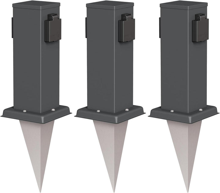 ledscom.de 2X Garten-Steckdosen-Säule Polly mit Erdspiess für aussen, IP44, 2-Fach, anthrazit, eckig