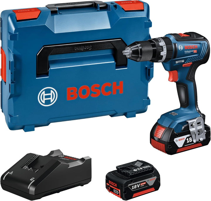 Bosch Professional Akku Schlagbohrmaschine GSB 18V-55 (2x 4,0 Ah Akku, 18 Volt System, Bohr-Ø in Mau