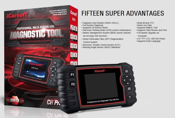 iCarsoft CR Pro Professional Multi-System Multi-Brand KFZ Diagnosegerät Scanner inkl. Batterietester