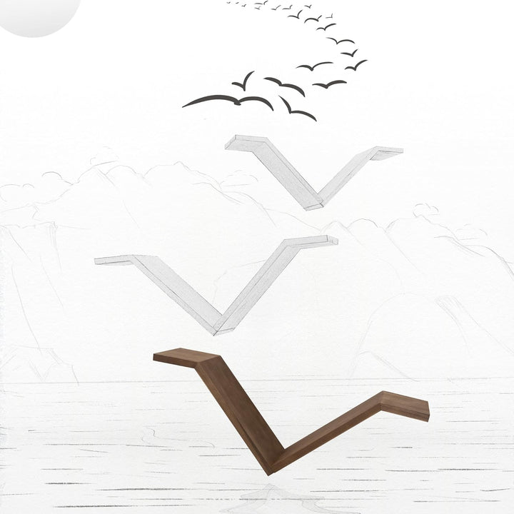 Mazjoaru Bücherregal Wandregal Holz 2er Set Wildgans-förmiges Design Schweberegale Modern V-Form Wan