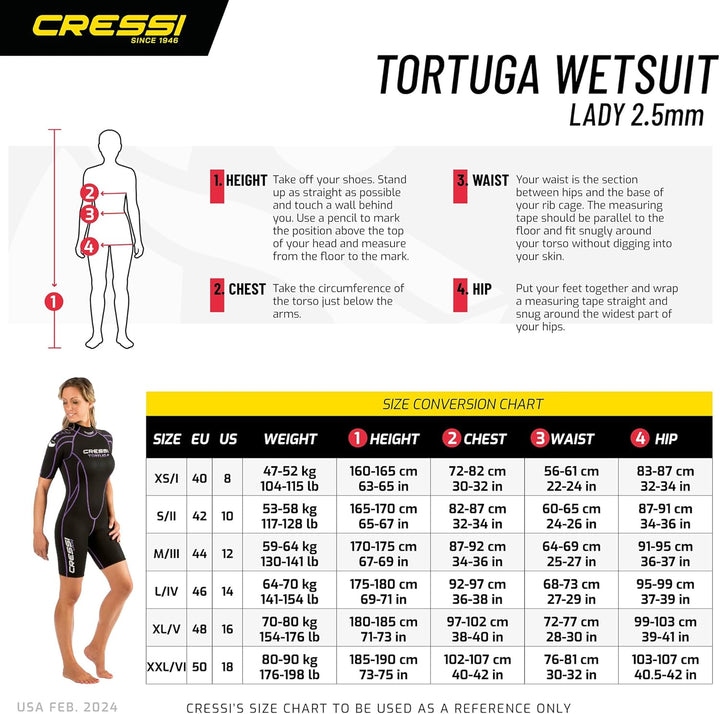 Cressi Tortuga Lady Wetsuit 2.5 mm - Shorty Neoprenanzug aus High Stretch Neopren für Frauen Schwarz