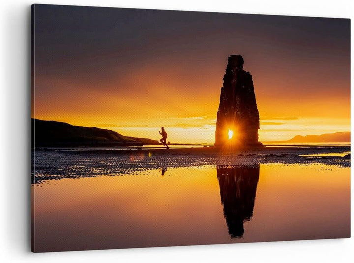 Bilder auf Leinwand 100x70cm Leinwandbild mit Rahmen Meer Felsen Wasser Gross Wanddeko Bild Schlafzi