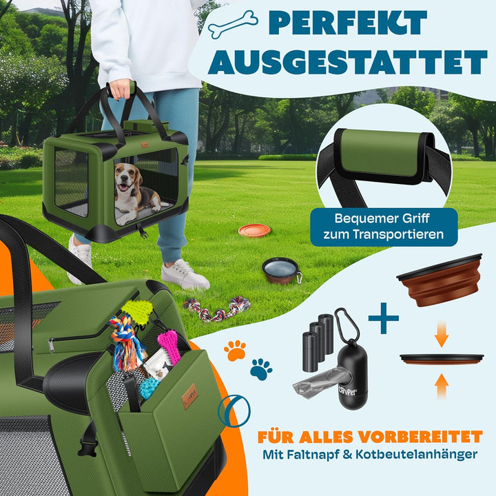 Lovpetยฎ Transportbox Hund Katze Transporttasche M 60x42x42cm | Hunde-Tragetasche Faltbare Katzentasc