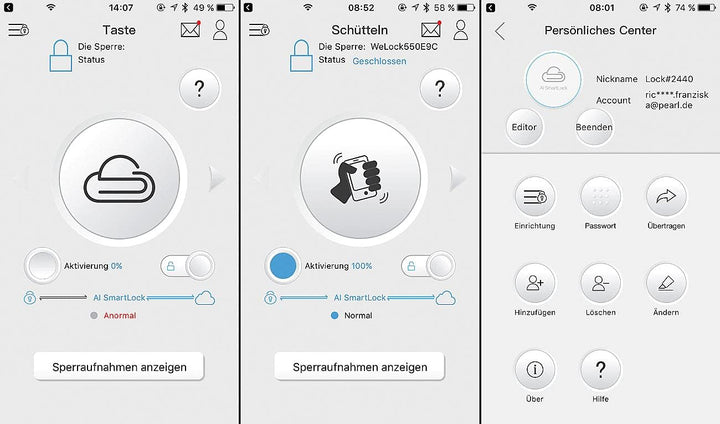 VisorTech Fingerprint Türschloss: Elektronischer Tür-Schliesszylinder, Fingerprint, Transponder, Gat