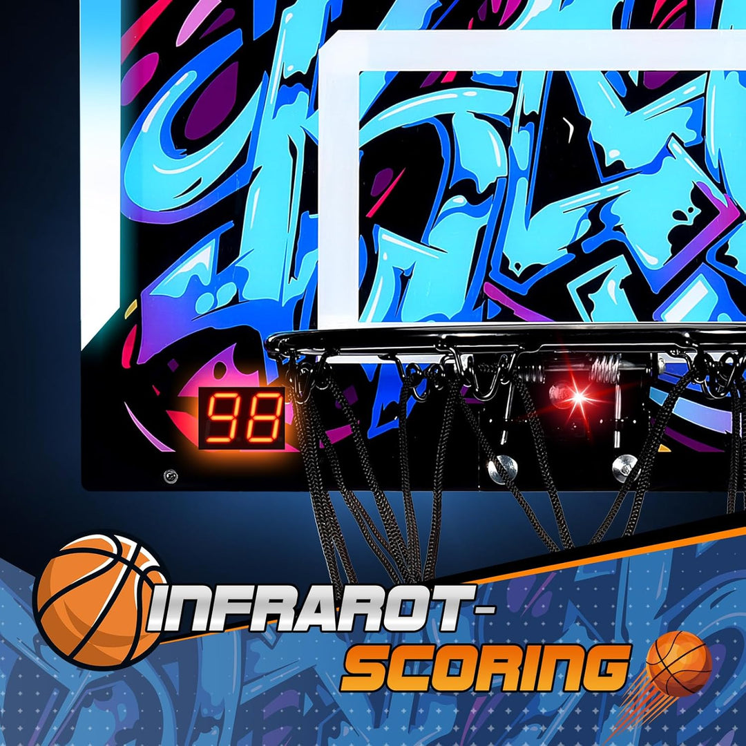 HappyGoLucky Mini Basketballkorb fürs Zimmer mit Ball und LED-Anzeige, Jungen 6-12 Jahre Basketball