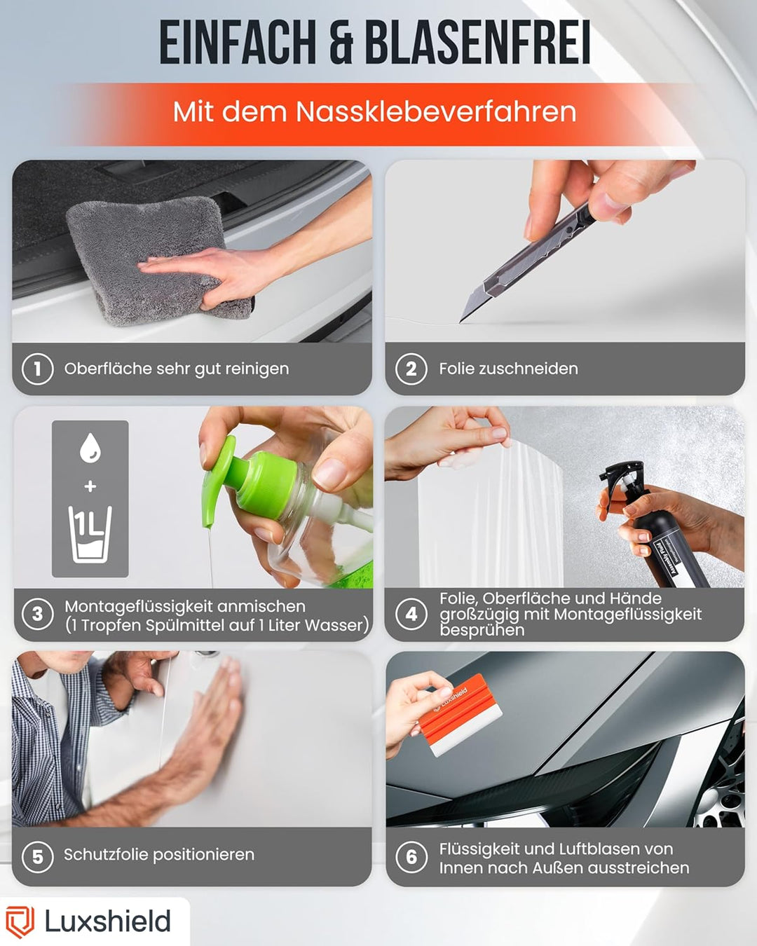 Luxshield Lackschutzfolie 15x200cm für Auto, Motorrad, Bike - Schutzfolie transparent matt, selbstkl