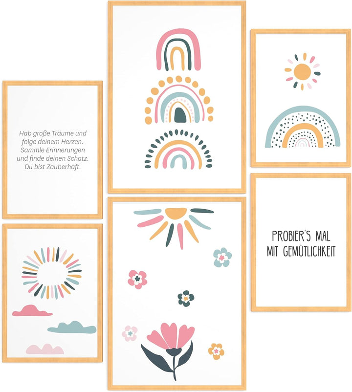 Papierschmiede® Bilder Kinderzimmer Kids Mood Poster Set Regenbogen, Gerahmte Bilder fürs Kinderzimm