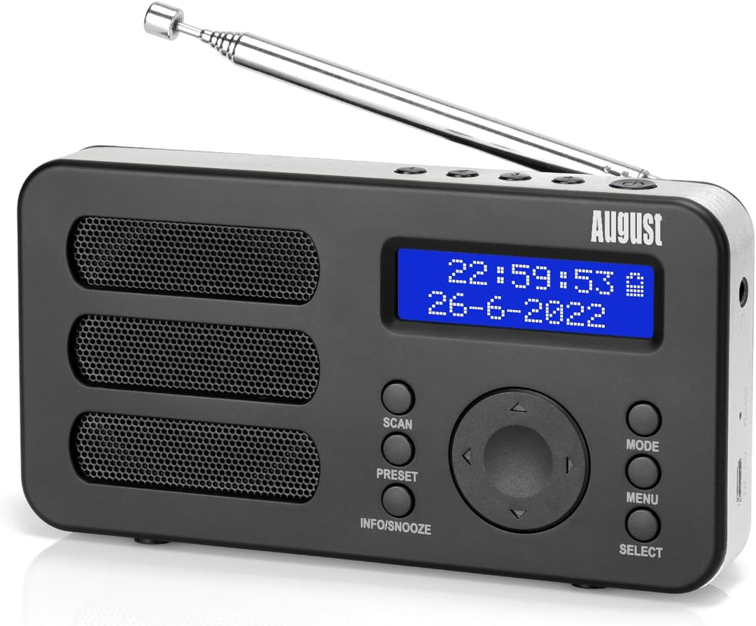 August MB225 - Tragbares Radio mit DAB+ / DAB/FM RDS-Funktion 40 Presets digitaler Radiowecker Stere