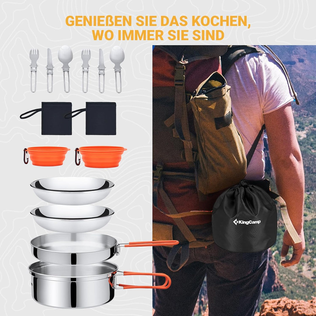 KingCamp Camping Kochgeschirr Set Stainless Steel faltbar Kochset Töpfe Set Geschirr Set Outdoor Koc
