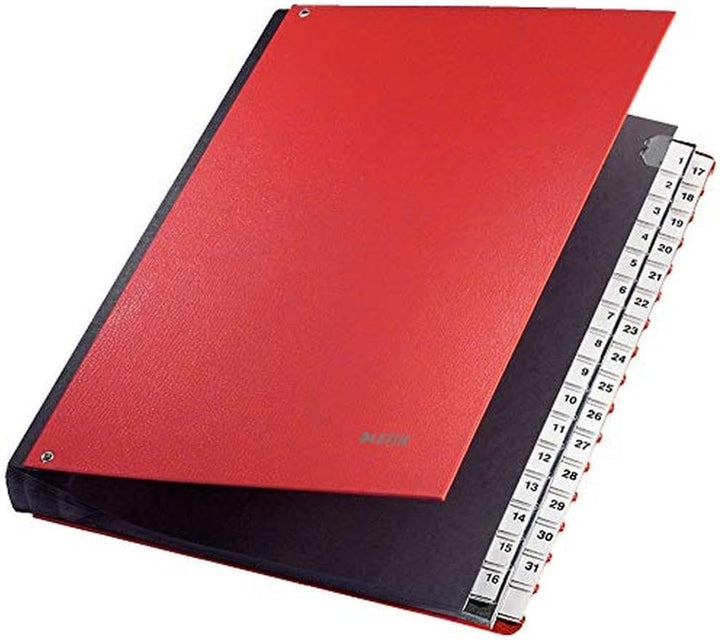 Leitz Pultordner, A4, 31 Fächer, 31 Plastik-Zahlen-Taben, Kunstoff, Rot, 58310025 31 Fächer Rot Sing