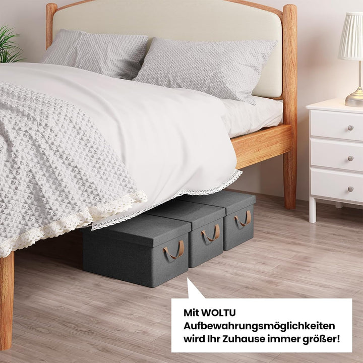 WOLTU Aufbewahrungsboxen, 3er Set, Box mit Deckel, Stoff Aufbewahrungskorb, Organizer Box für Spielz