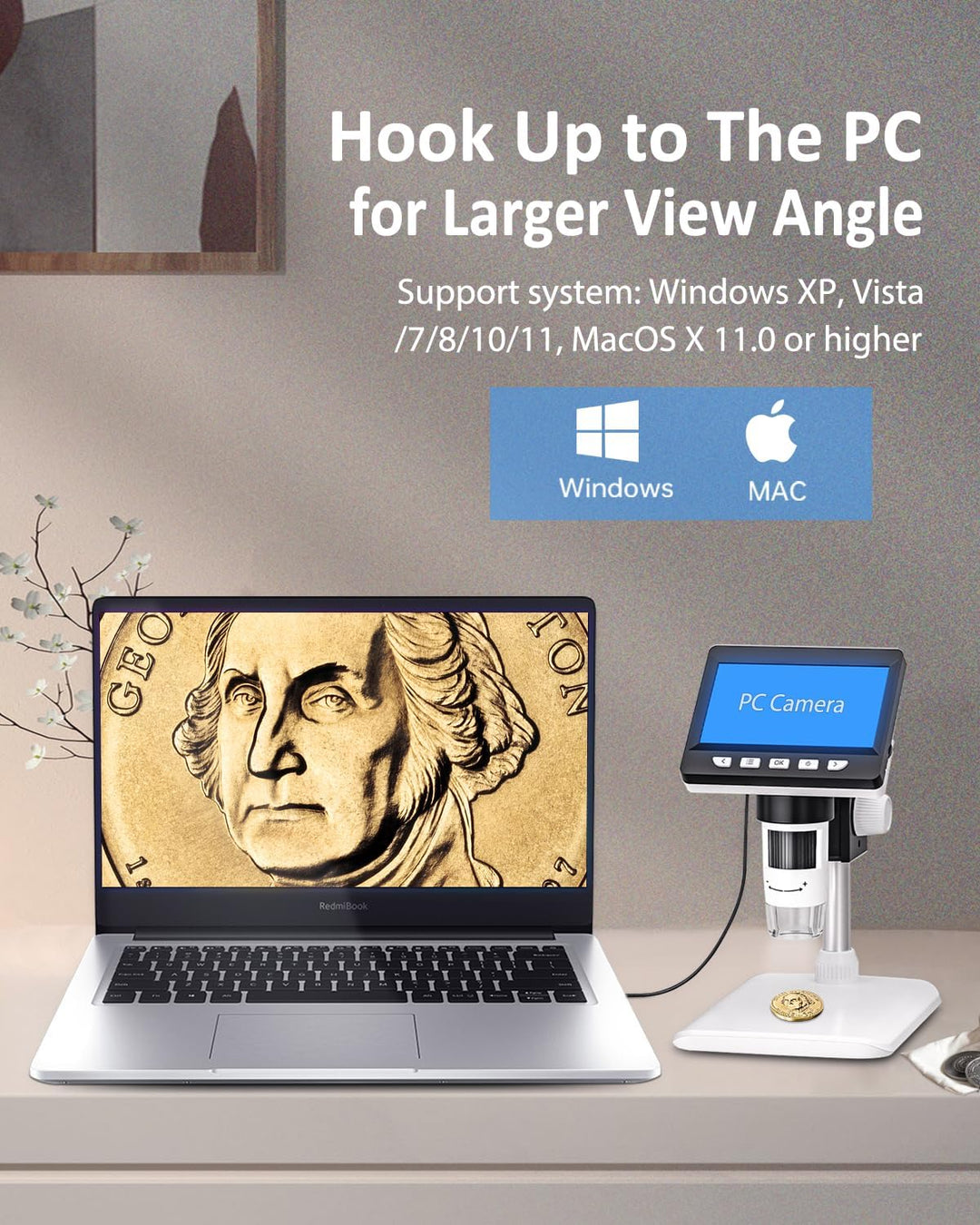 AOPICK Mikroskop, LCD Digital Mikroskop 1000X 4,3-Zoll 1080P USB Mikroskop mit 8 einstellbaren LED L