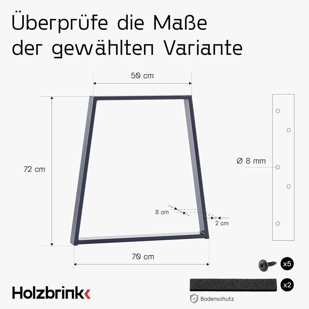 HOLZBRINK Tischbeine Trapez für Esstisch/Schreibtisch, 50/70x72cm, Anthrazitgrau, 1 Stück, HLT-20-C-
