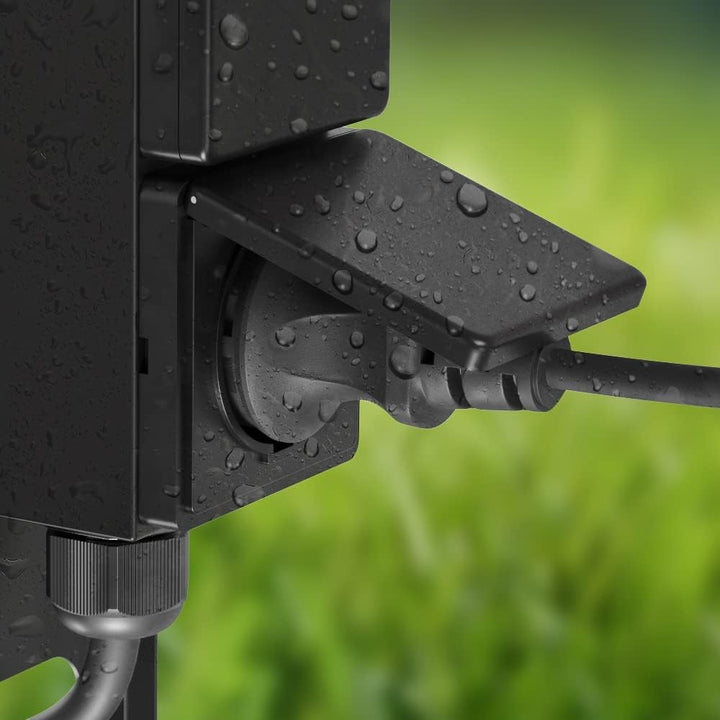 ledscom.de Garten Steckdosensäule PIWI mit Erdspiess für aussen, IP44, 2-fach, schwarz, eckig, 30 cm