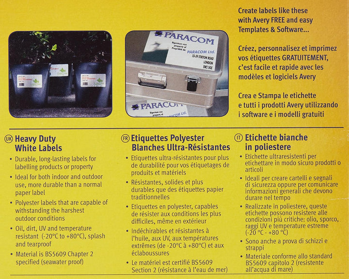 Avery L4778-20 Etiketten sehr widerstandsfähig für Laserdrucker 45,7 x 21,2 mm 960 Stück Weiss