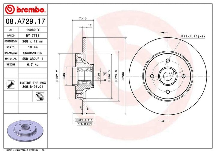 Brembo 08.A729.17 BEARING DISC LINE Bremsscheibe - 1 Stück