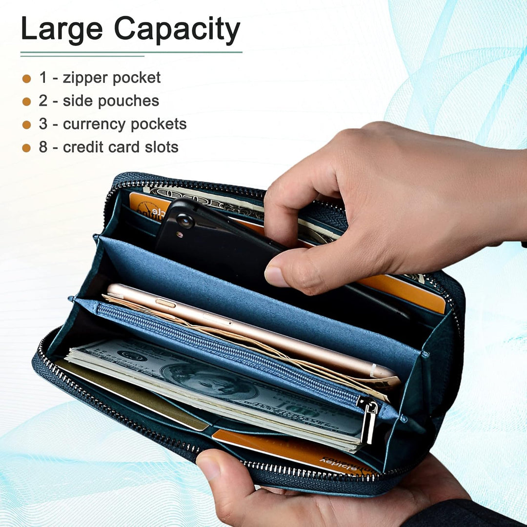 VISOUL Premium Brieftasche Echtleder/Italienisches Leder mit RFID-Schutz, XL Geldbörse für Herren Bl